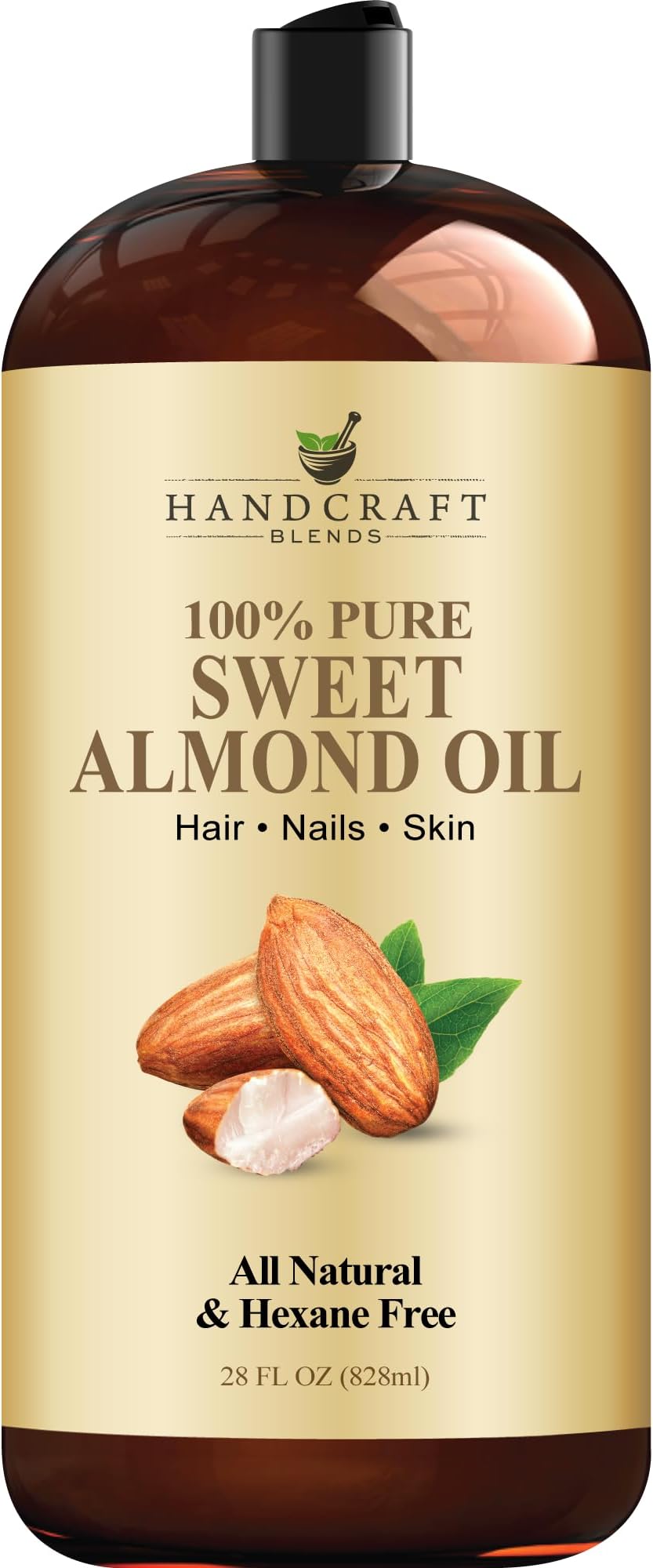 Handcraft Blends Sweet Almond Oil - 28 Fl Oz - 100% Pure and Natural - Premium Grade for Skin and Hair - Carrier, Massage, and Body Oil - Hexane-Free