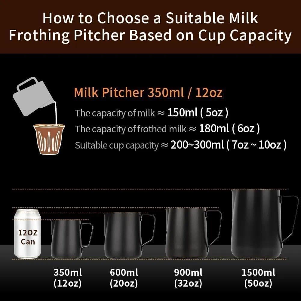watchget - Jarra espumadora de leche de 350 ml, jarra de vapor de acero inoxidable, jarra de espuma de leche, capuchino, latte, accesorios para máquina de café, jarra de leche, taza espumadora de
