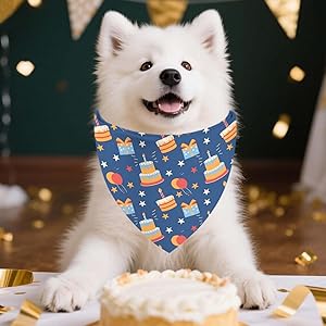 Birthday Dog Bandanas, Reversible Double Side Large Pet Bandanas, Celebration Set, Adjustable Triangle Holiday Scarves for Dogs Girl Boy Pets