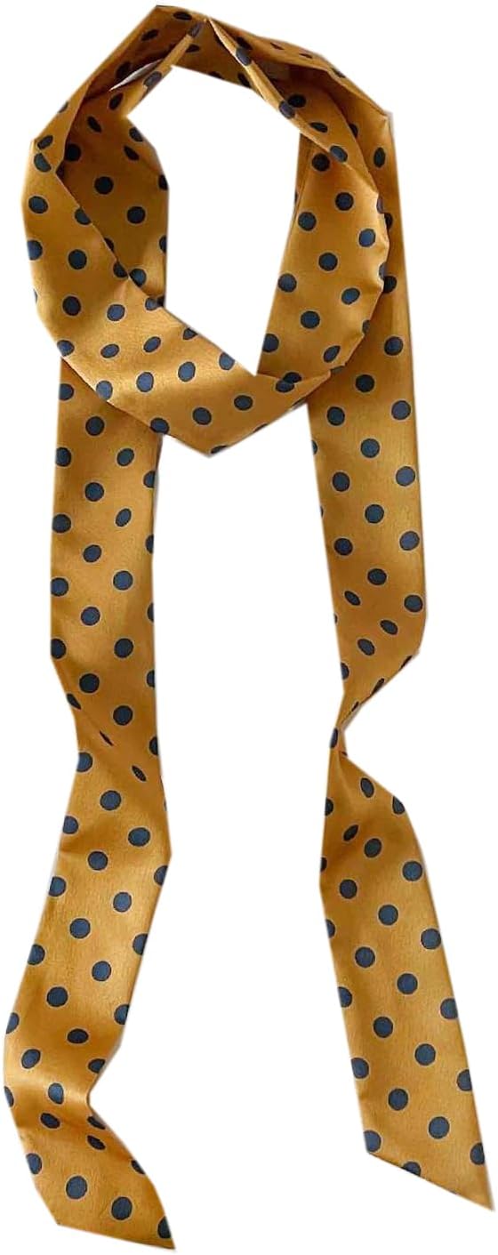 NIDMIDO 50s Skinny Silky Scarf Polka Dots Waistband Long Narrow Neckscarf Fashion Silky Headbands Accessories