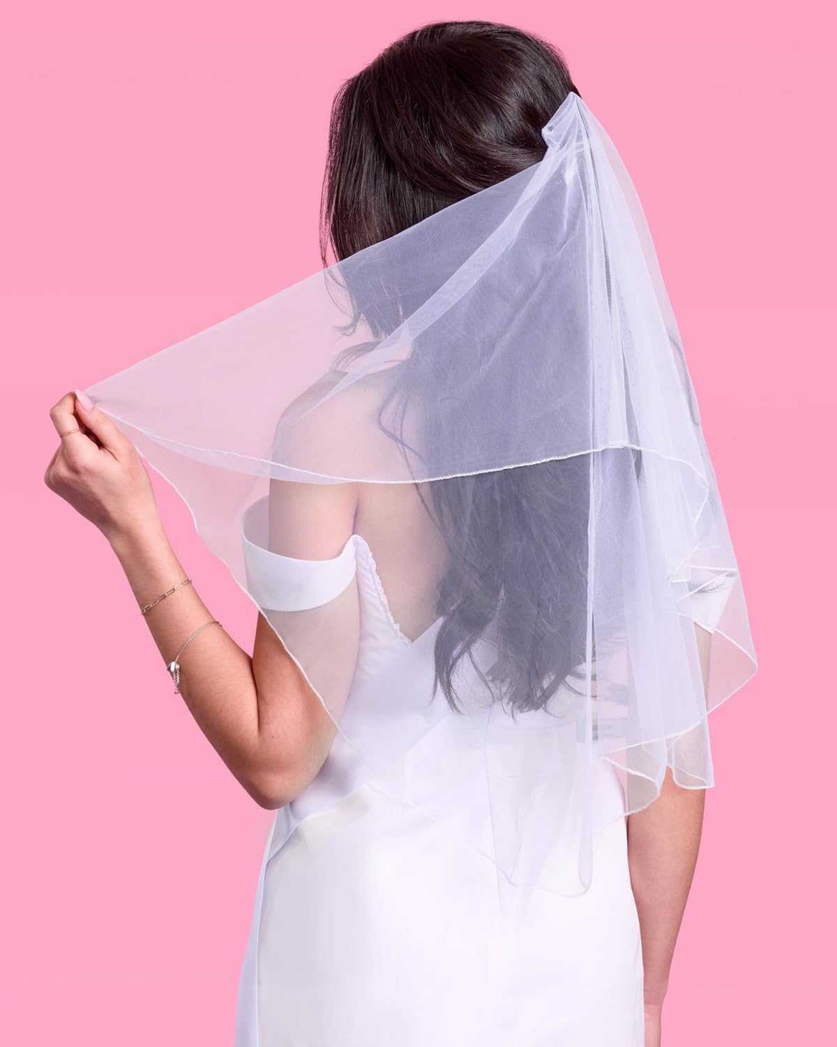 xo, Fetti White Bridal Veil + Sash Kit, Rose Gold Foil | Bachelorette Hair Accessory, Bridal Shower Headband, Rehearsal Dinner Outfit, Engagement Gift