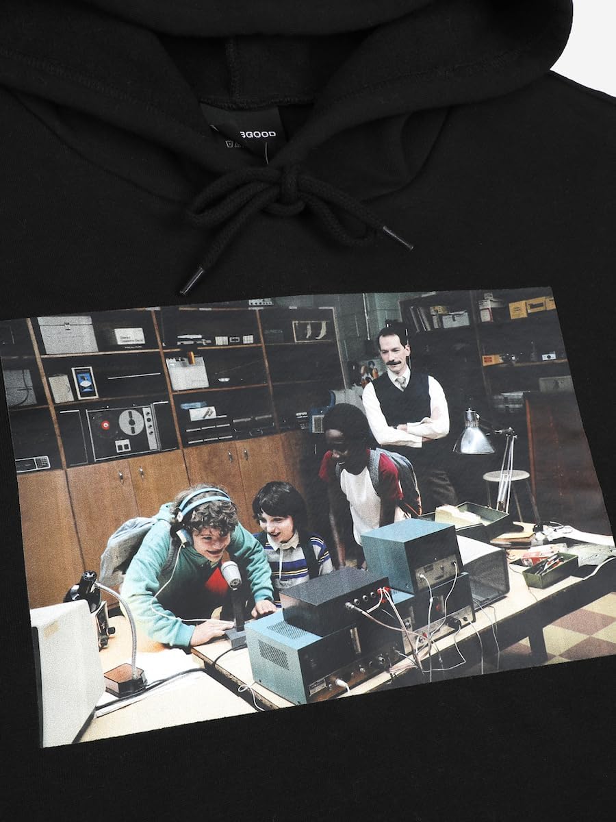 Bioworld Stranger Things Hawkins A.V. Club Adult Black Long Sleeve Hooded Sweatshirt