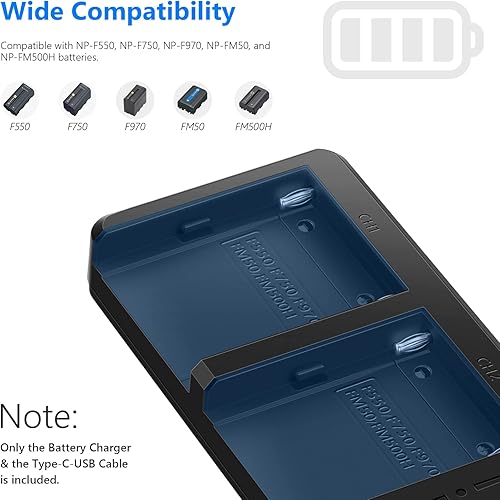 Miniatura 6 de Neewer Cargador USB dual compatible con batería de cámara Sony NP-F970 NP-F960 NP-F950 NP-F930 NP-F770 NP-F750 NP-F570 NP-F550, cargador de batería