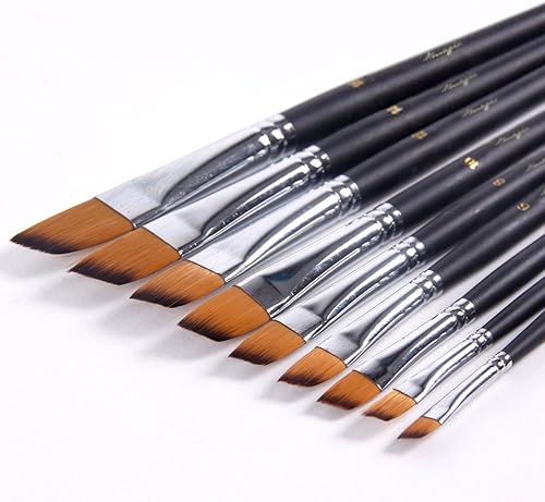 Miniatura 9 de Amagic Juego de 9 pinceles de punta plana con contenedor de almacenamiento, nailon sintético antidesprendimiento con mango largo, pincel para