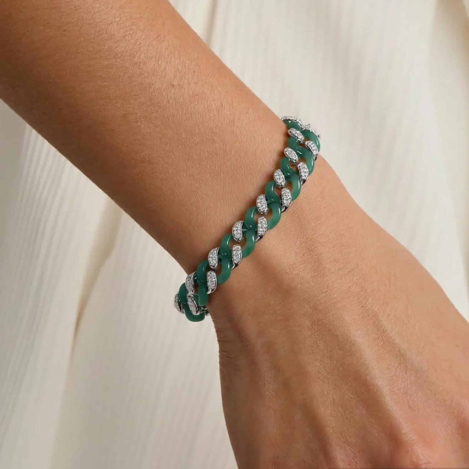 Natural Green Jade Cuban Link Bracelet for Men Women, Genuine Jade Chain Bracelet with Stainless Steel Clasp, Unisex Polished Jade Jewelry, Gift for Him Her - Image 6