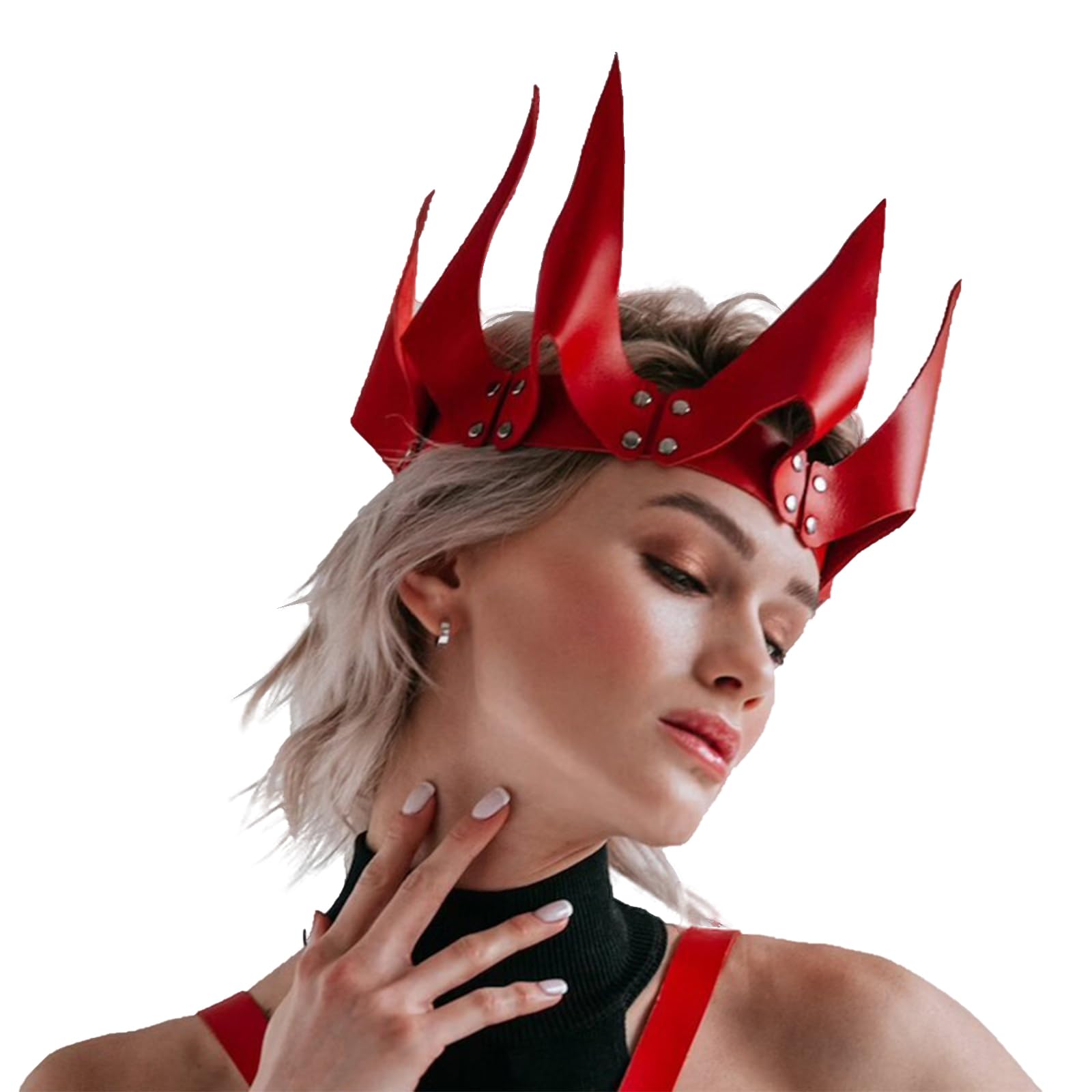 Faxianther Steampunk PU Leather Crown Tiara Dark Gothic Queen Princess Role Play Cosplay Headband Hairbands Raves Party Halloween Costume Headwear Hair Garland Headgear Dress-up Hair Accessory - Image 3