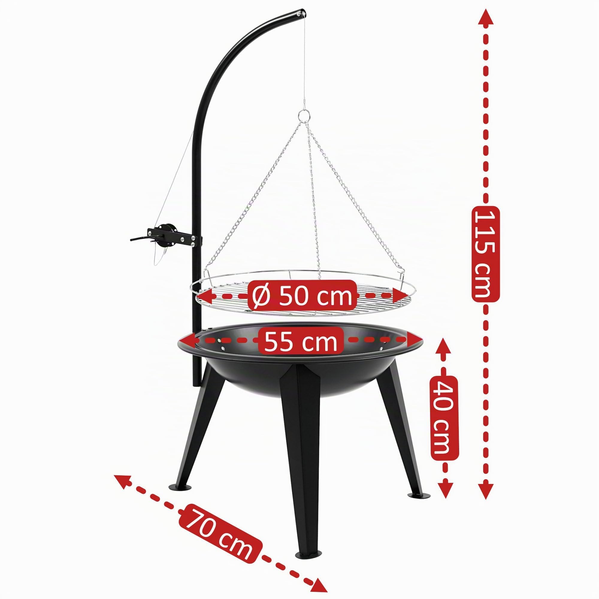 BBQ-Toro Barbecue avec grille de barbecue Ø 55 cm | Barbecue au charbon de bois avec bol à feu | Trépied pour chaudière à ragoût | Grille de cuisson Ø 50 cm, structure en acier avec bol