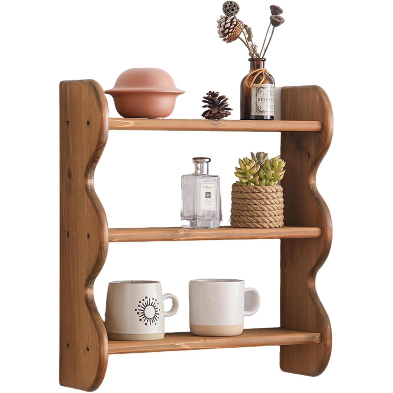 HuiDao 100% Solid Wood Wall Shelf 3-Tier, Rustic Floating Shelves Wall Mounted Storage Rack, Farmhouse Decor Hanging Shelf Display Shelves for Apartment, Living Room and Bedroom