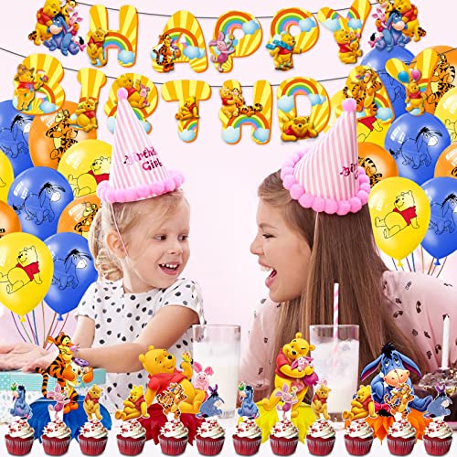 Winnie Birthday Party Decoration, Include Pooh Theme Happy Birthday Banner, Table Centerpieces, Balloon And Cupcake Topper, Winnie Party Supplies For Kids Boys Girls #TOP5