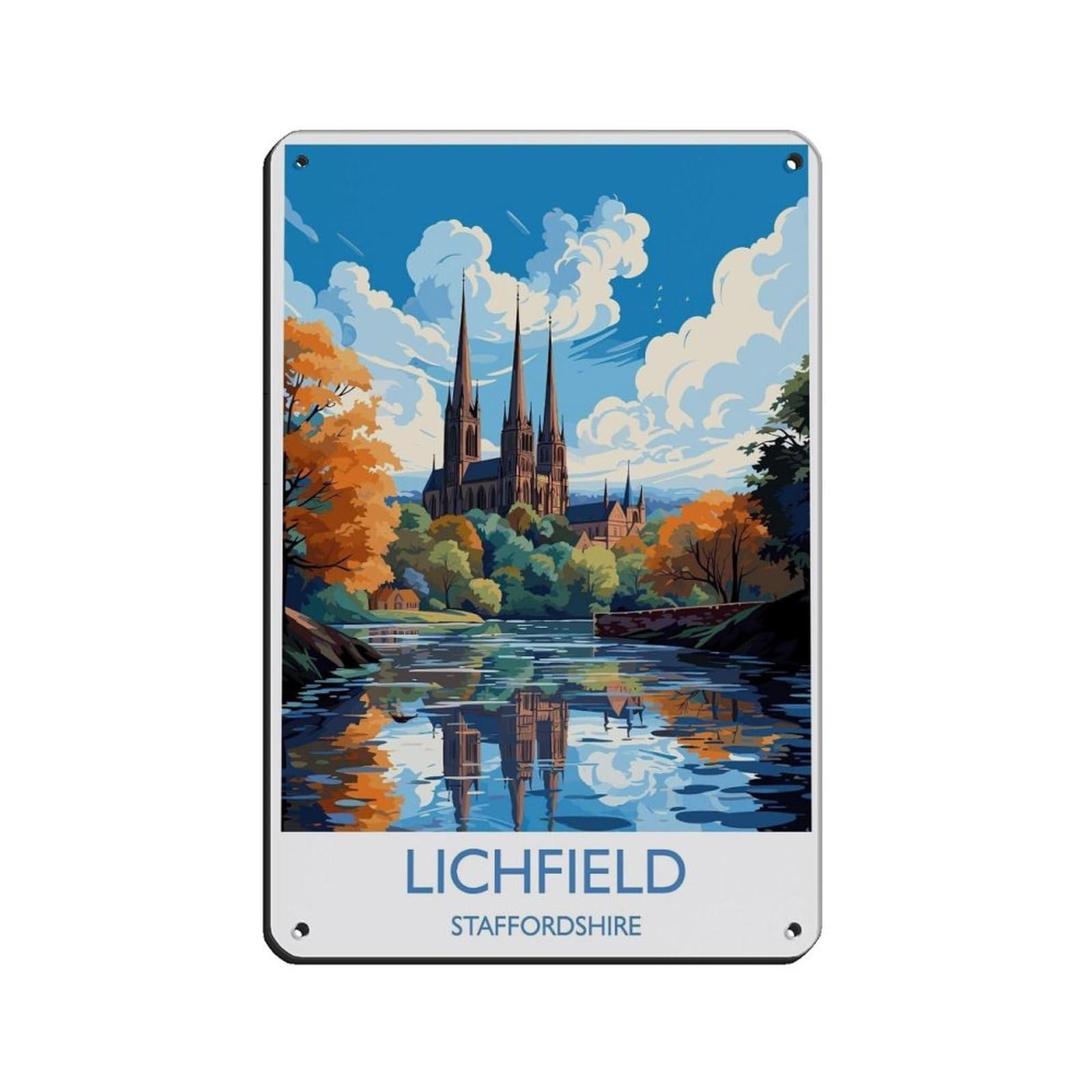 Plaque en métal Lichfield : affiche de voyage d'Angleterre haute finition