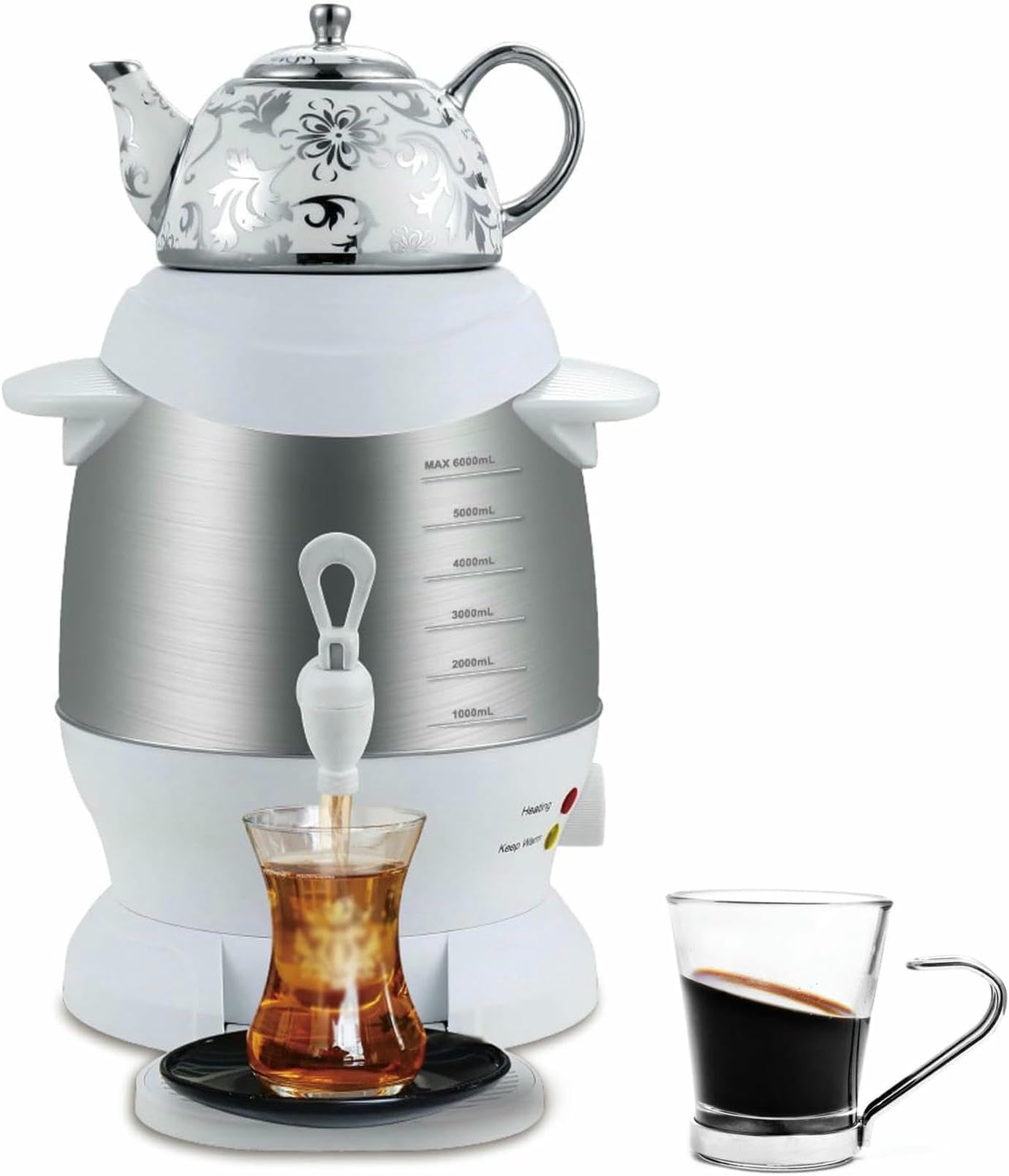 Turecki Ekspres Do Herbaty, Samowar Elektryczny 1800 W, Dzbanek Ceramiczny 5 L Ze Stali Nierdzewnej I 1 L, Funkcja Utrzymywania Ciepła, Do Kawy, Herbata Zapachowa Czarna