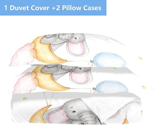 Miniatura 6 de Juego de funda de edredón personalizada, globos de luna de elefante, juego de ropa de cama para niños, niñas, adultos, cumpleaños, mamá, tamaño