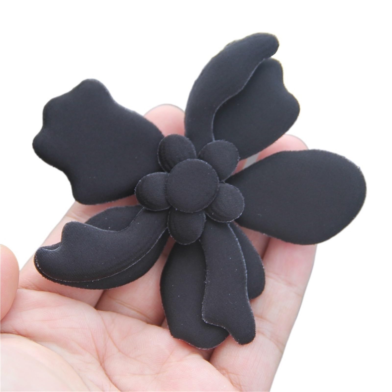 Tissu denim brodé main noir en forme de fleur pour loisirs créatifs, Lot de 60