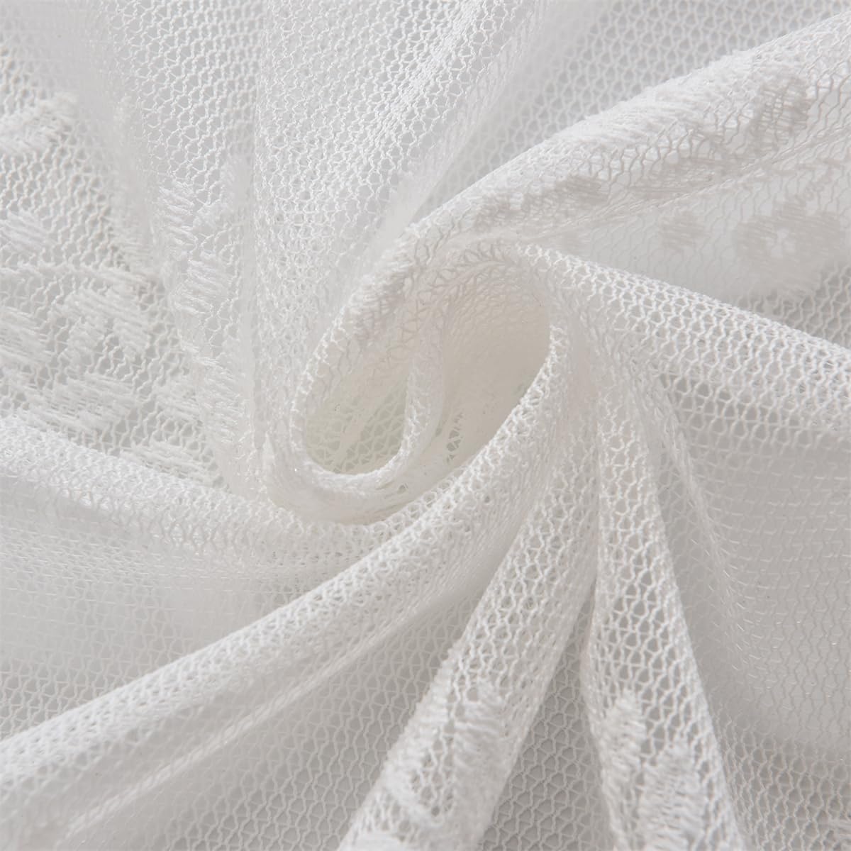 GYROHOME Floral Lace Sheer Curtains, Rod Pocket Voile Sheer Drapes for Bedroom, Vintage Style Textured Sheer Curtains,2 Panels, White, 52x90inch