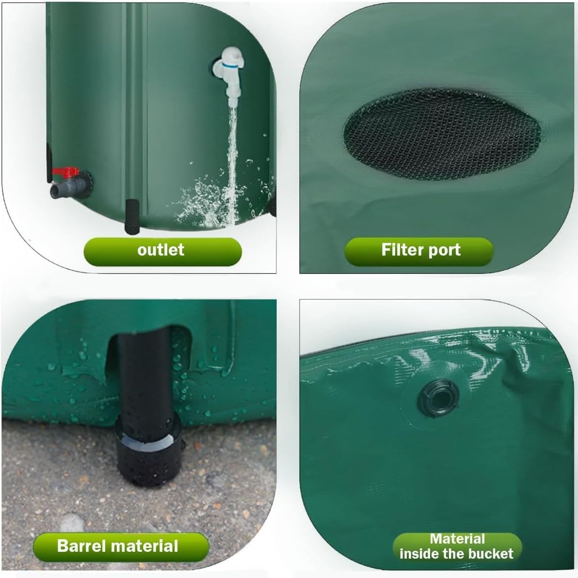 Sistema de almacenamiento de agua de barril de lluvia plegable, colector de agua de lluvia portátil con soporte, grifo, malla superior y cubierta de cremallera para un riego eficiente del jardín