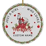 Personalized Dapple Gray Percheron Horse Christmas Ornament Ceramic Circle - Just A Girl Who Loves Animal Custom Name Xmas Tree Decoration Gifts for Horse Lovers