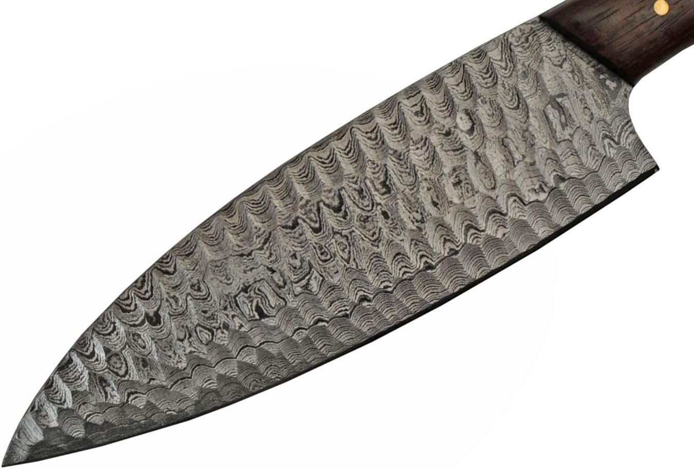 SANZ Damascus Hunting Knife 10.5 Inch - Chef Style Knife with Wood Handle, Full Tang Blade & Sheath - Pocket Knife for Hunting, Camping & Outdoor uses - Knives for Men