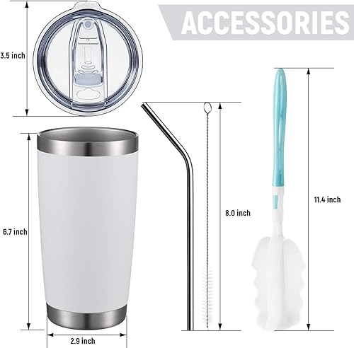 Miniatura 3 de COMOOO Vaso de 20 onzas con popote de acero inoxidable aislado para café, taza de café de viaje de doble pared con tapa deslizante a prueba de