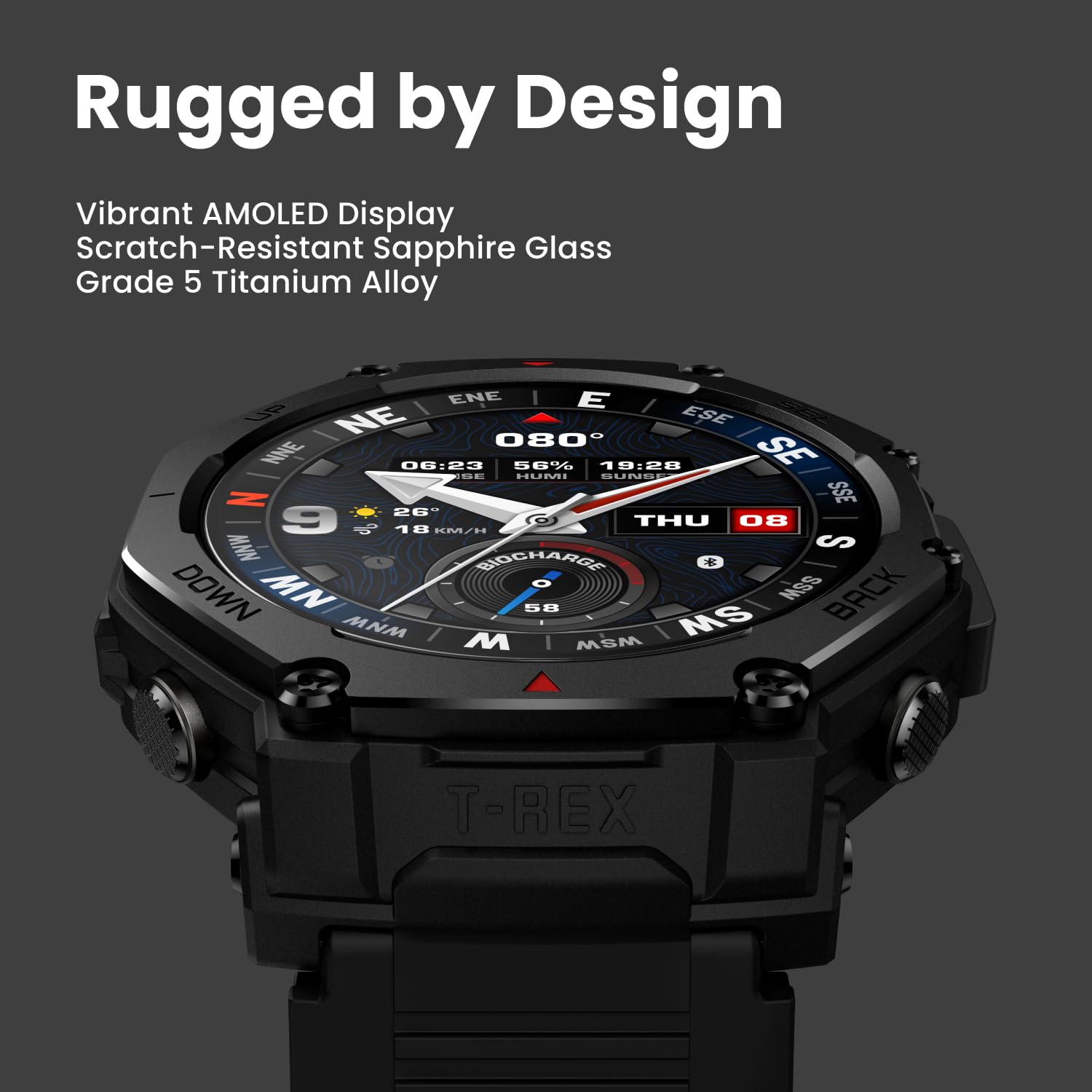 Montre Connectée Amazfit T-Rex 3 Pro - GPS Double Bande, Écran AMOLED Saphir, Lampe, Autonomie 25 Jours - 8
