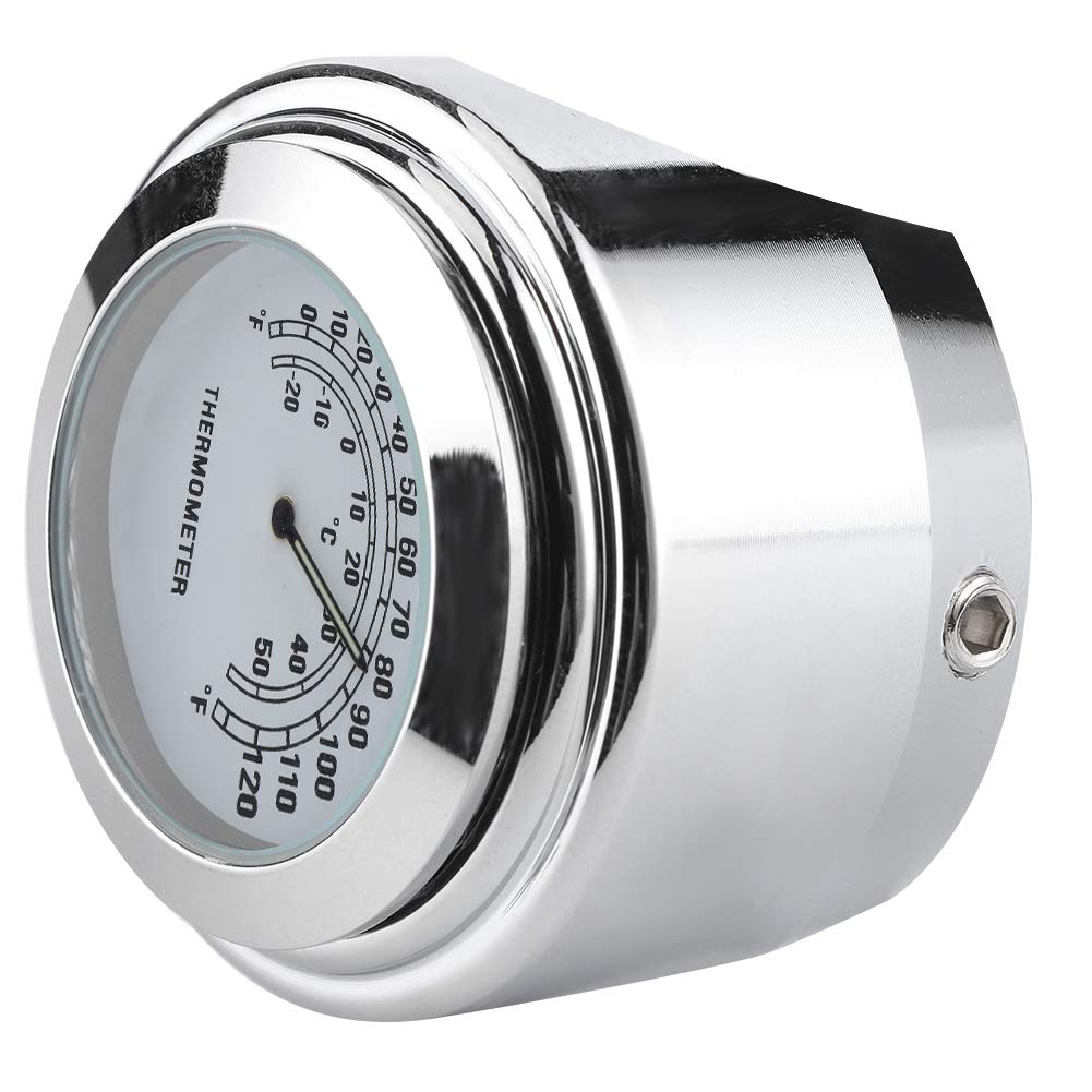 Bike Handlebar Clock Thermometer, 1 Inch 7/8 Inch Handlebar Mount, 50℃ Measuring Dial Weatherproof, Motorcycle White
