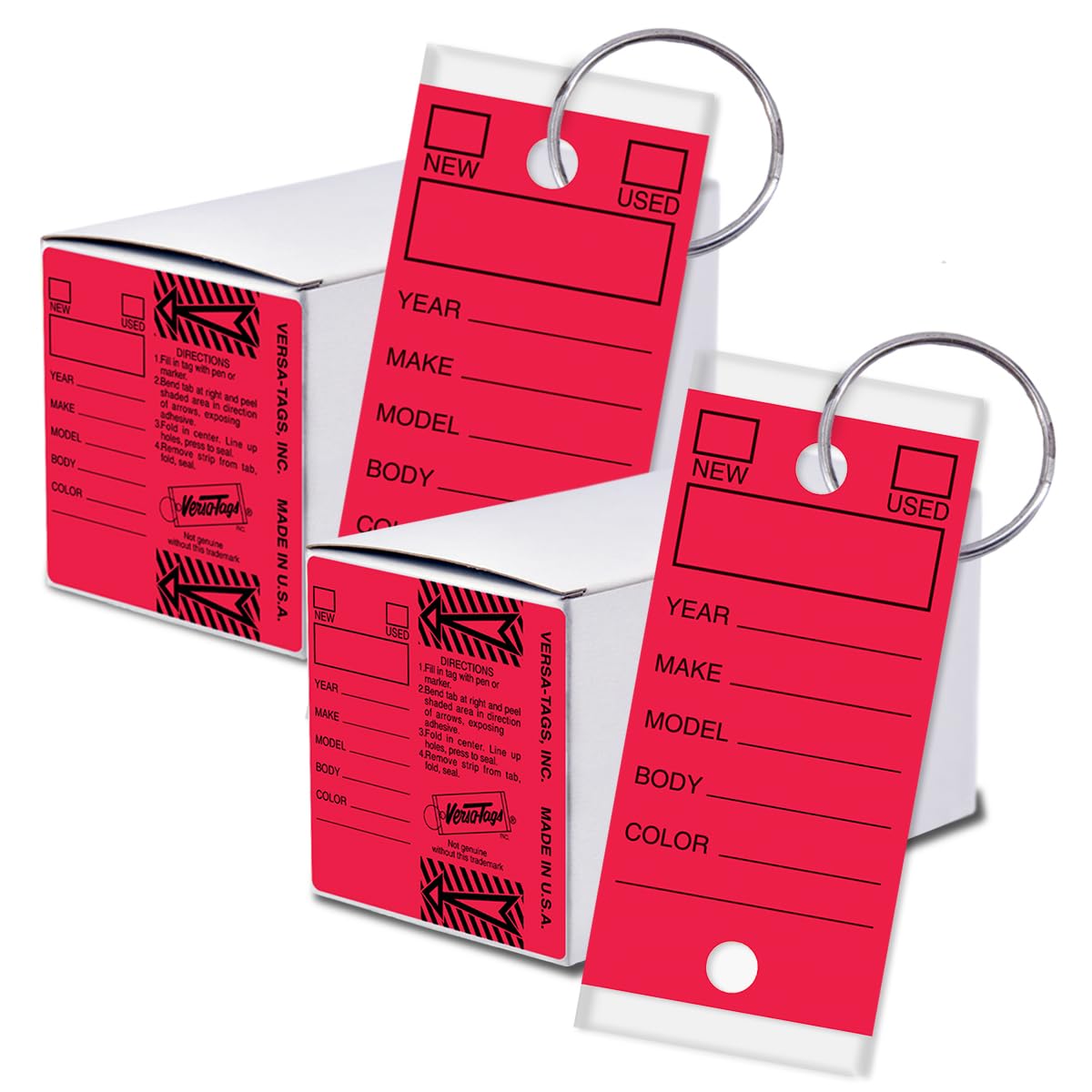 Versa-Tags 500 Key Tags, Self Protecting Poly, 1.25''x3'', Highly Resistant to Abrasion, 500 Key Tag Pack, 500 Chrome Plated Key Tag Rings Included