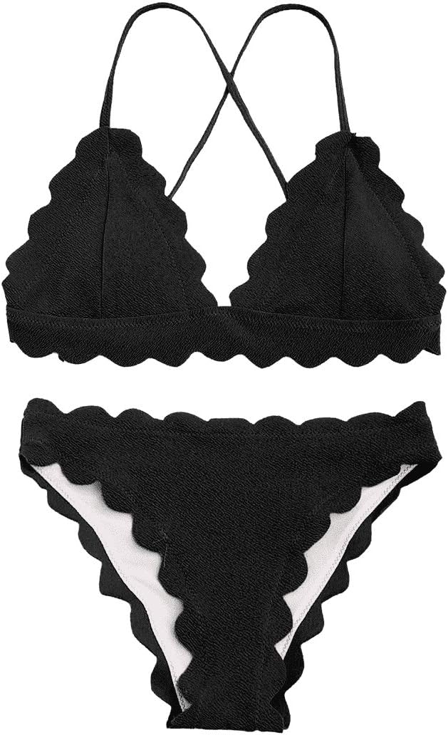 Women's Scalloped Trim Swimsuit Classic Triangle Bikini Set