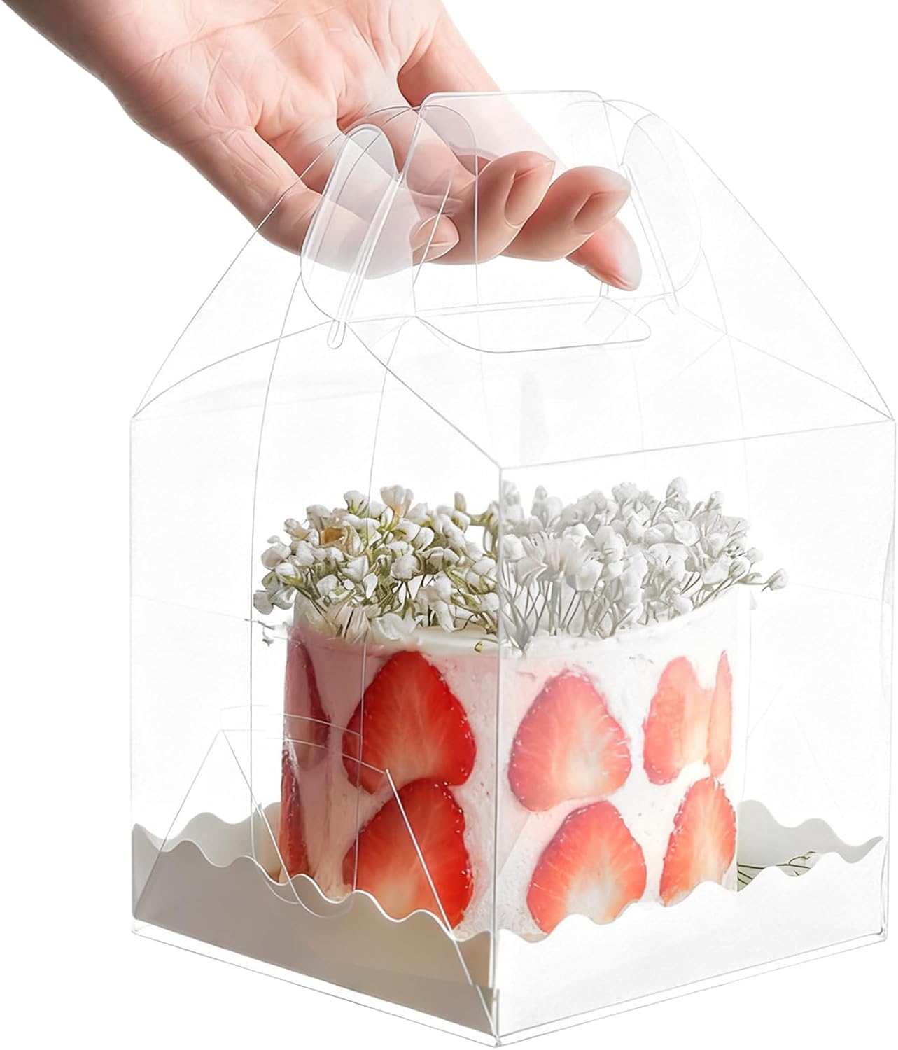 10Pcs Transparent Bento Cake Boxes - Plastic Clear Baking with Handle, Square 5in Cupcake Display Boxes for Dessert Candy Cakes for Wedding Birthday Party