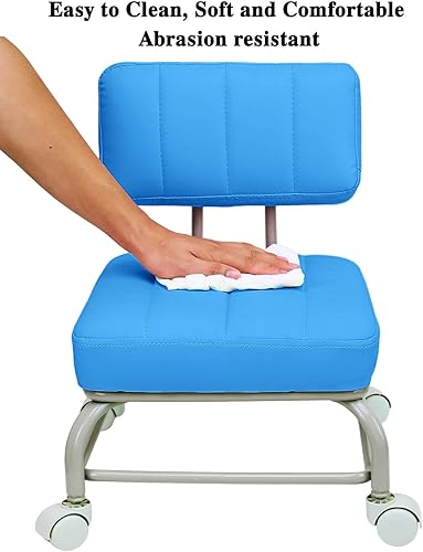 Miniatura 27 de Taburete rodante con respaldo para silla rodante, taburetes rodantes resistentes con ruedas para oficina en casa, garaje, mecánico, suelo, taller