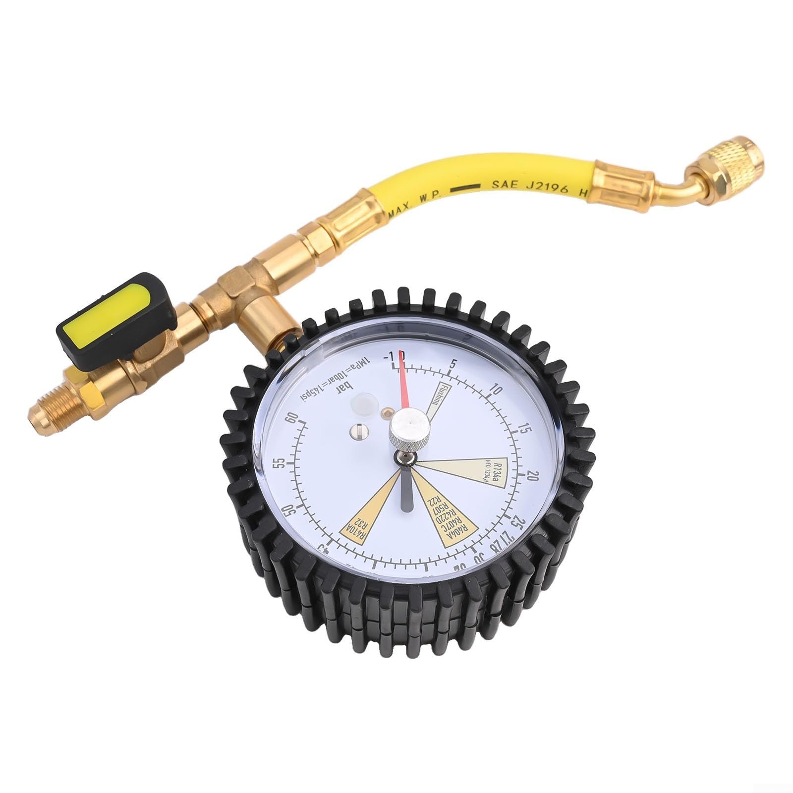 Manomètre de climatisation pour R134a R22 R407C R410A avec fonction de remplissage d'azote et connexion SAE de 0,6 cm avec interrupteur à boisseau sphérique