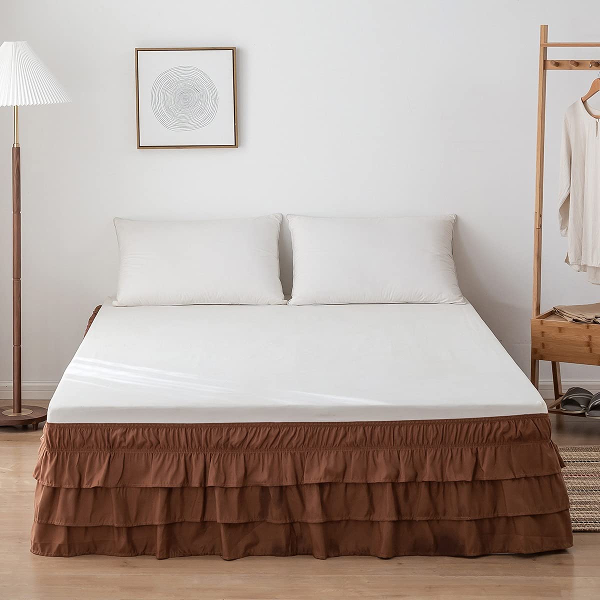 Falda de cama elástica faldón de volantes para somier King y California