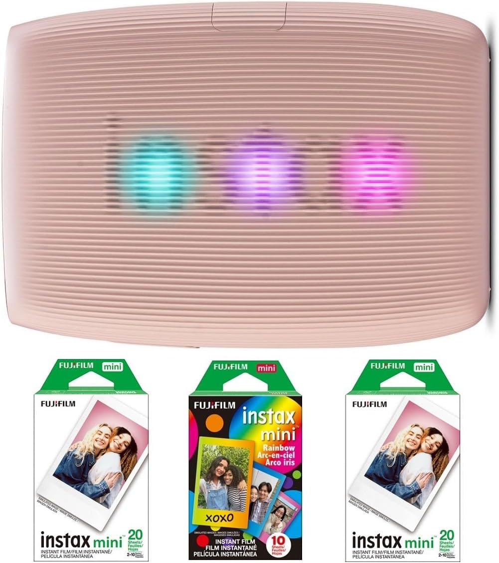 FUJIFILM INSTAX Mini Link 3 Smartphone Printer Bundle, Includes: FUJIFILM INSTAX Mini Instant Color Film (40 Exposures) and Rainbow Film (10 Exposures) (4 Items) (Clay White) (Sage Green)