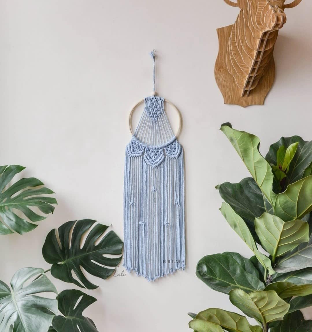 Macrame Dream Catcher, Macrame Wall Hanging, Large Dreamcatcher, Woven Macrame, Bohemian Home Decor Baby Blue Color Size: Width 30cm x Height 80cm-image-24