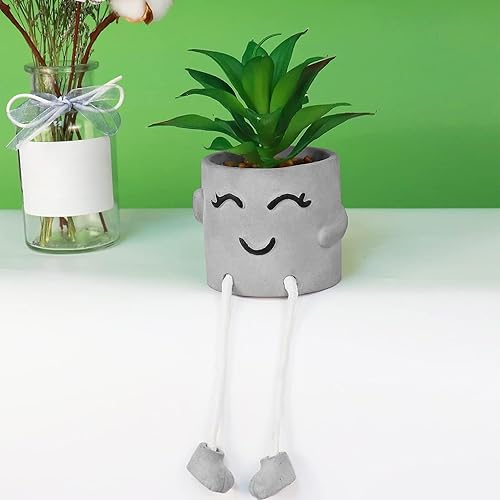 Miniatura 3 de Zerzsy Artificialplant Suculentas en macetas de cemento con pata colgante, decoración de estante de cocina, decoración de mini plantas de baño