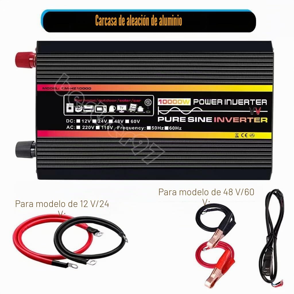 Inversor de alimentación de 10000w DC 12v 24v 48v a AC 110v 220V convertidor con Pantalla LED Onda sinusoidal Pura (48v - 220v)