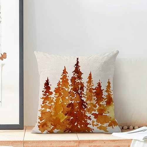 Miniatura 3 de Juego de 2 fundas de almohada de otoño de 18 x 18 pulgadas, fundas de almohada con temática natural de árbol naranja quemado, fundas de almohada