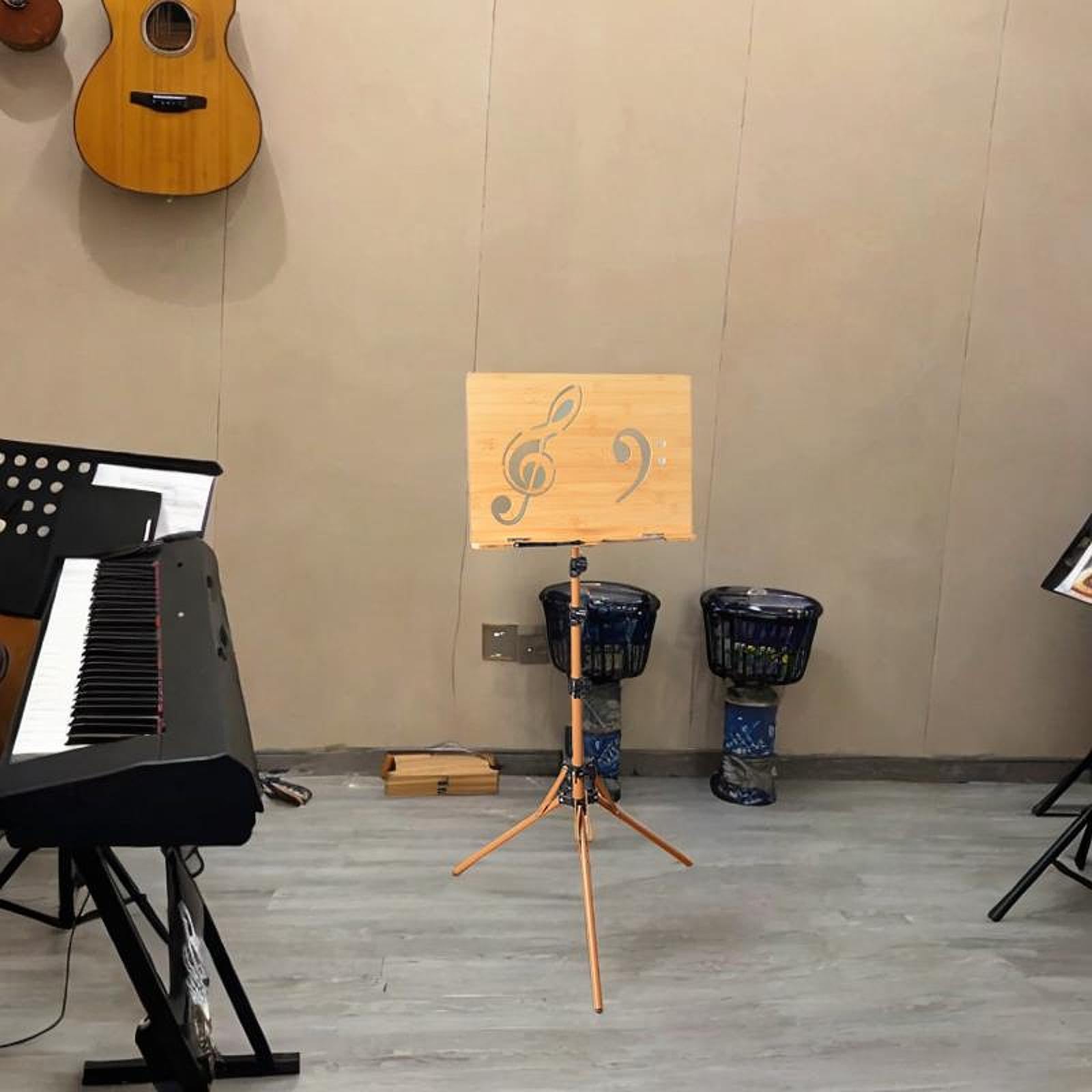 Holz Notenständer für Klavier Klappbar Höhenverstellbar 180 cm Faltbar Notenpult mit Telefonclip- Mit Telefonclip