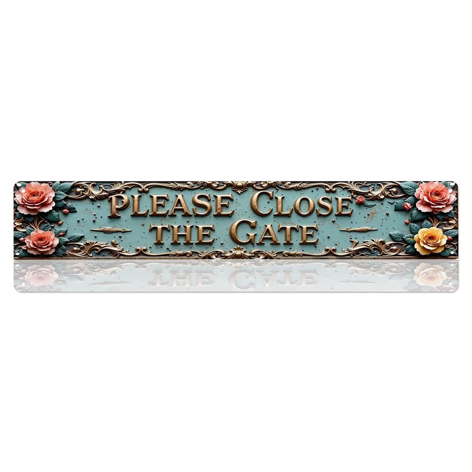 Jdyaojiesheng Vintage Floral Ornate Sign Gate Close Tin Sign Retro Metal Wall Decor Metal Poster, Home Bar Garage Farmhouse Cafe Wall Art Decoration 4X16inch