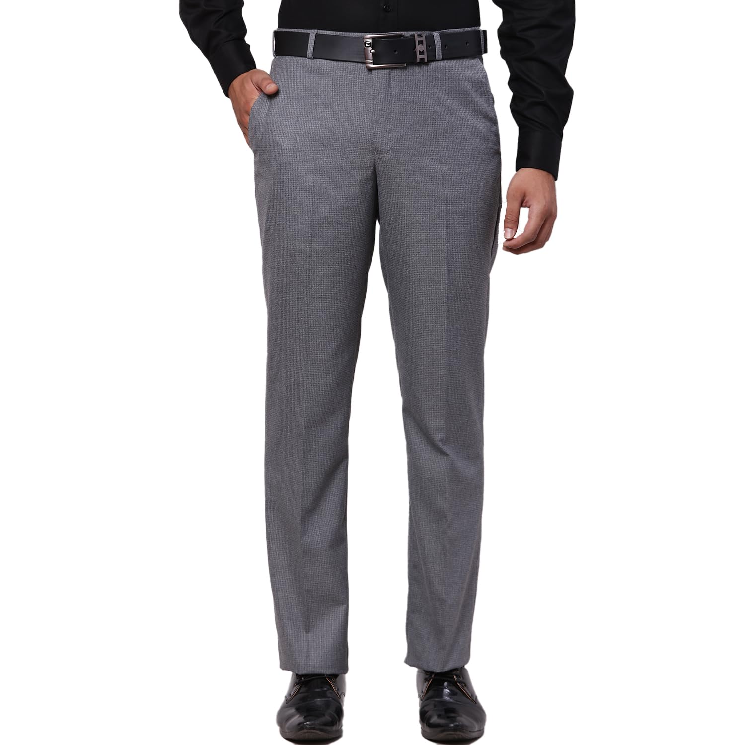 park avenue Men's Regular Fit Checks Pattern Polyester Viscose Blend Flat Front Trouser-picture-24