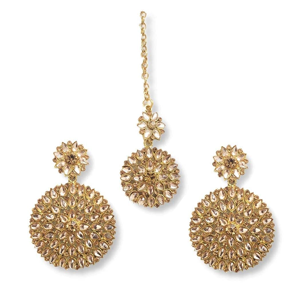 Attractive Design Maangtikka With Earring Set (Papad Tikka-Golden)-image-28
