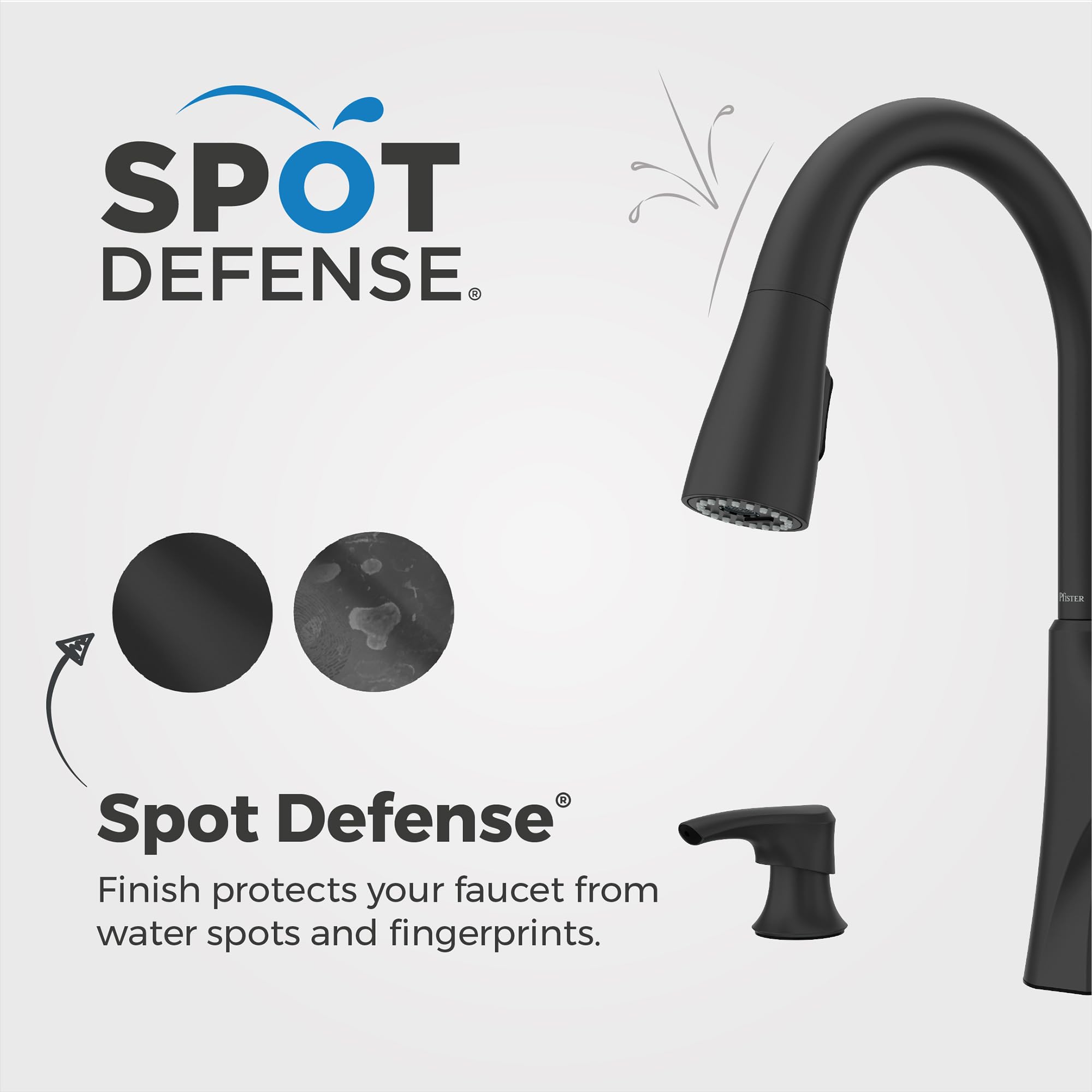 Pfister Miri 2.0 - Grifo de cocina con pulverizador extraíble y dispensador de jabón, mango único, arco alto, acabado negro mate de defensa contra manchas, F5297MRRSDB