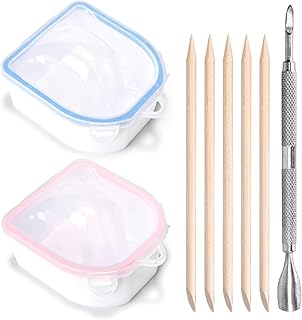 2pcs Nail Soaking Bowl with 5pcs Nail Orange Wood Sticks&1pc Cuticle Pusher Spoon