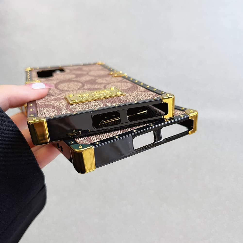 Phone Case for Samsung Galaxy S25 Ultra,Luxury Golden Decoration Corner Soft TPU Bumper Elegant Shockproof PU Leather Protective Back Cover Case Compatible with Galaxy S25Ultra(Khaki) - Image 4