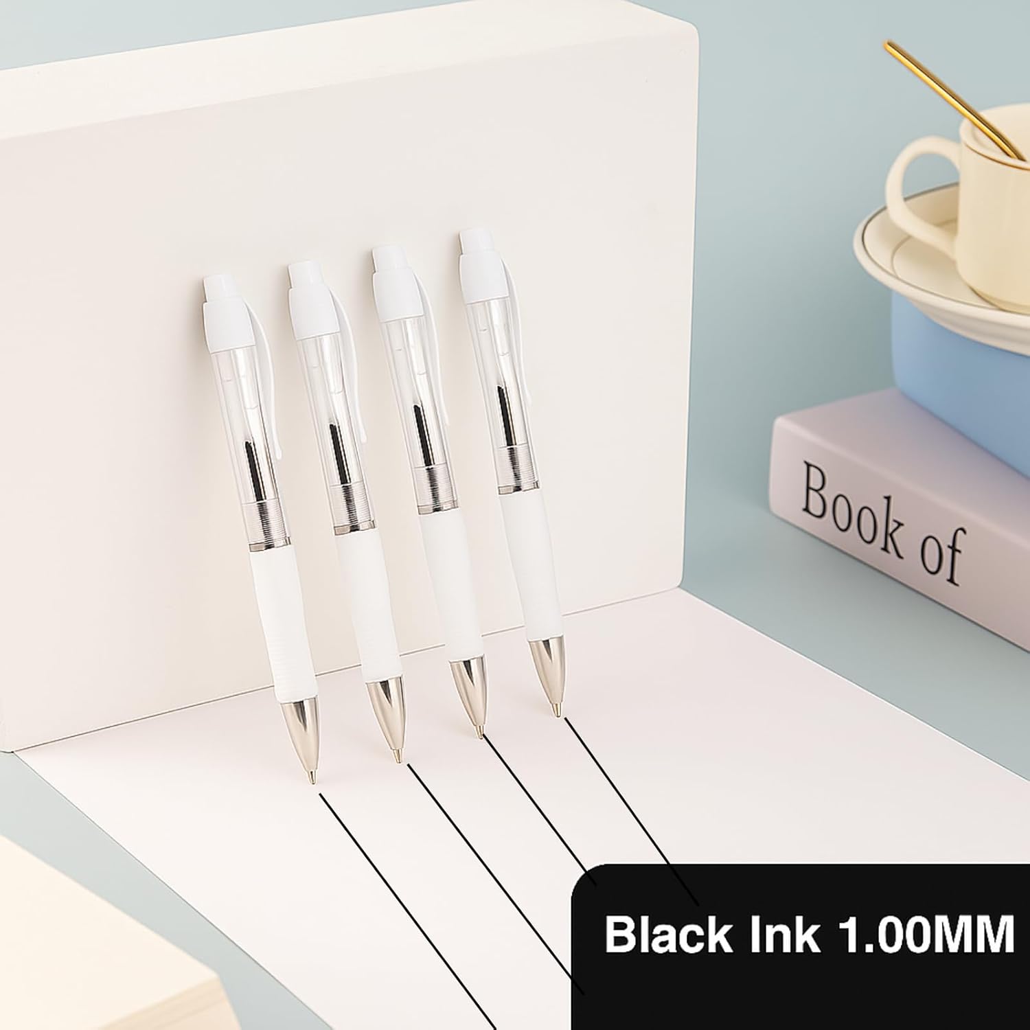 BallPoint Pens Bulk, 100 Pack White Barrel (BLACK Ink), No Bleed Black Ink with soft Grip, Click Pens for Office Home and School, Retractable Ballpoint Pens, Medium Point, 1.00MM Smooth Writing