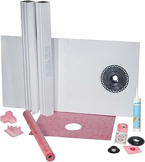 Prova TT8309STS05 Waterproofing Shower Kit 32" x 60" Offset Tray, PVC Bonding Flange and Stainless Steel Finish Grate Assembly, Strainer, Joint Sealant