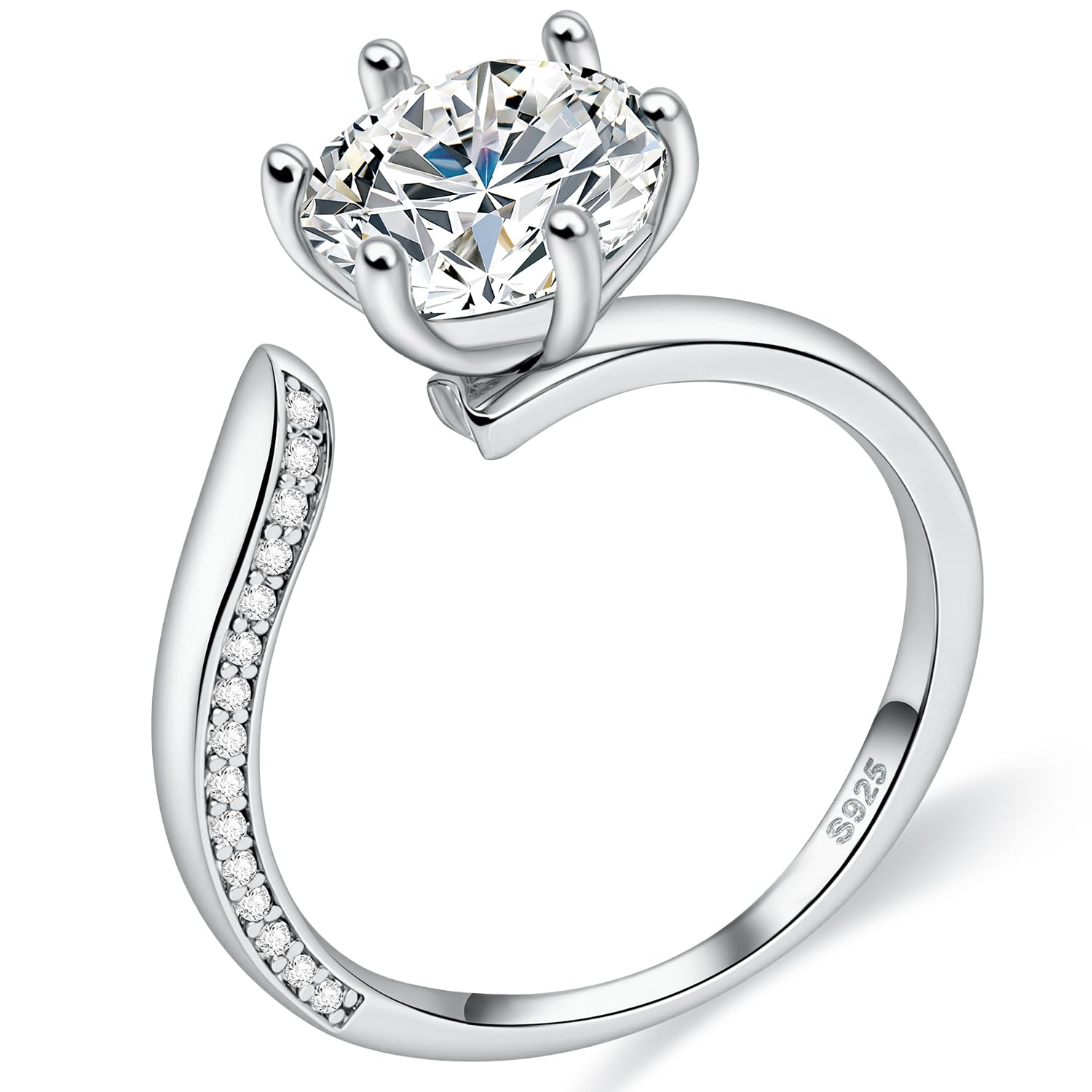 FEIKFEIZ Anillo de moissanita para mujer, diamante cultivado en laboratorio de 1-2CT, plata 925 bañada en oro blanco de 18K, anillo ajustable, anillo de compromiso.