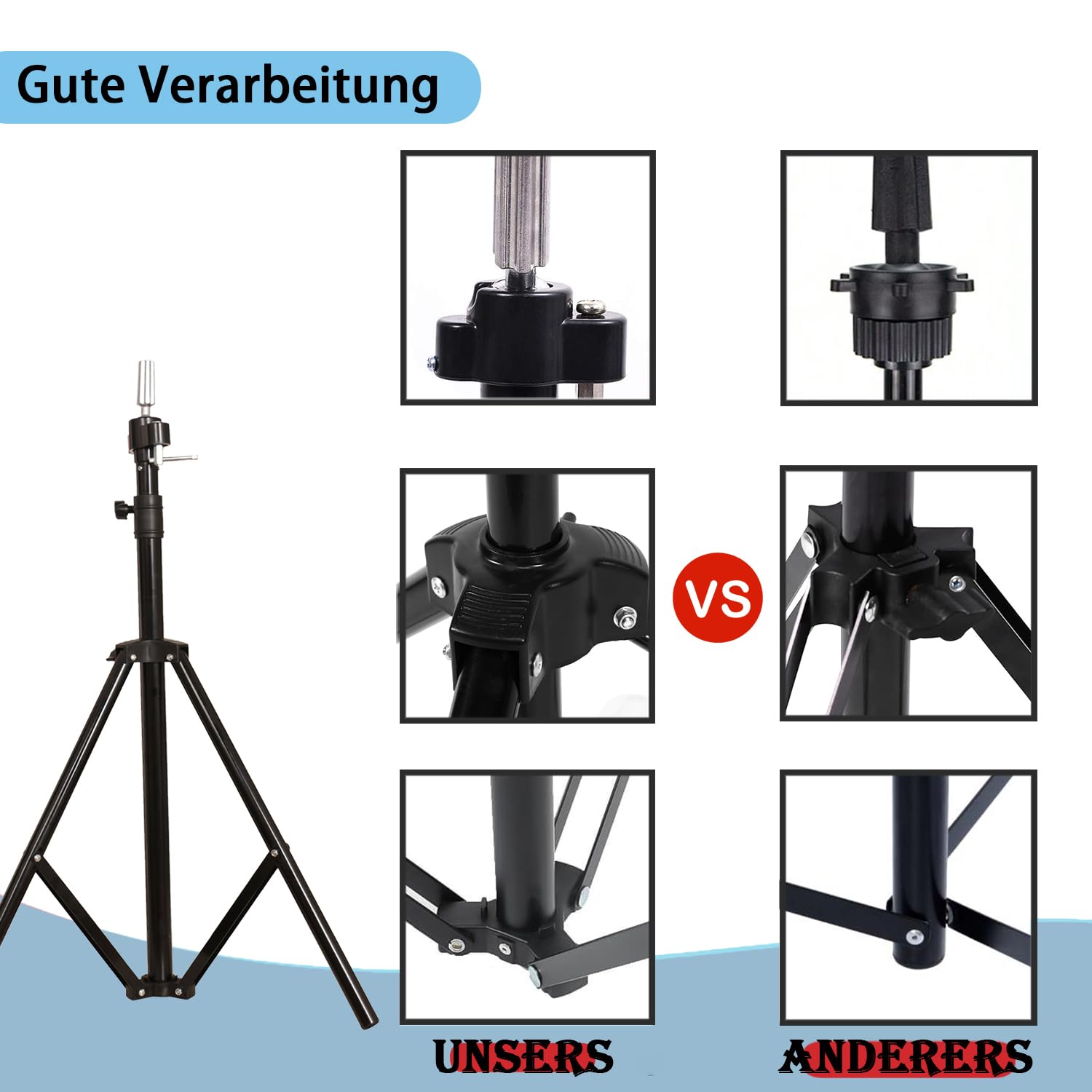 Übungskopf Ständer Stativ für Frisierkopf Perückenkopf Ständer Puppenkopfständer 88-165cm mit Aufbewahrungstasche und extra Abteilklammern