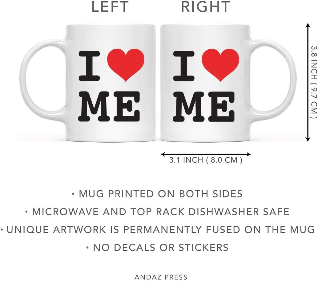 Andaz Press 11oz Heart Graphic 'I Love Me' Couples Coffee Mug Gift, 1-Pack, Gift Box - Image 5