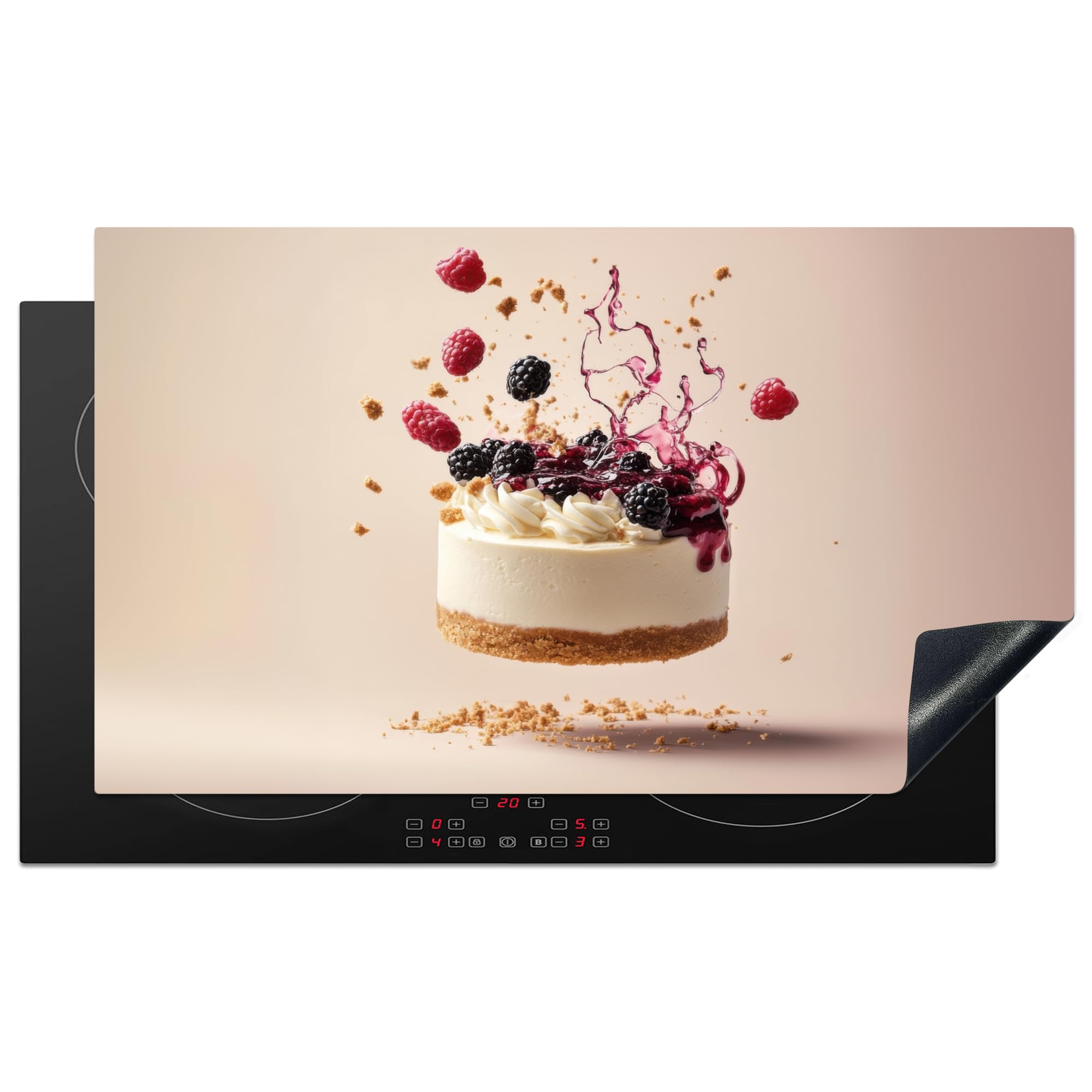 KitchenYeah© Induction Hob Protector Mat 20.3"x35.3" / 89.6x51.6 cm Cooker Top Protectors Cover Ceramic Covers Electric Hobs Vinyl Cheesecake - Food - Pink - Pie