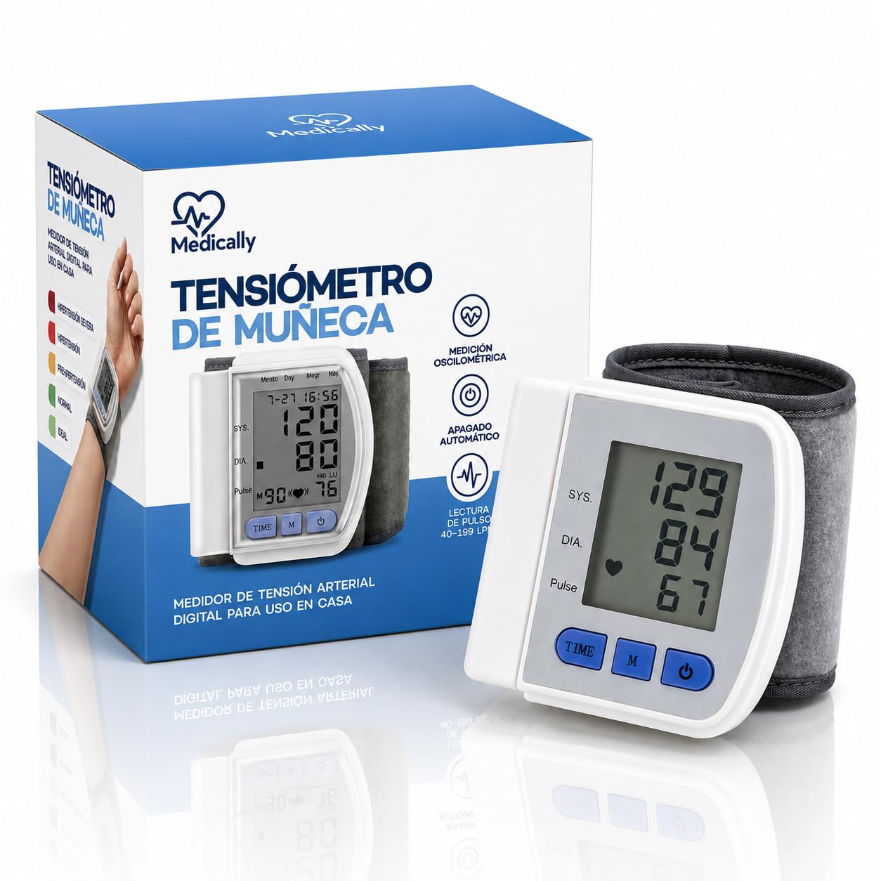 Tensiómetro de Muñeca Digital Automático - Medidor de Presión Arterial - Monitor de Ritmo Cardíaco - Medición Rápida y Precisa con Memoria de Datos - Compacto y Portátil - (No incluye pilas)