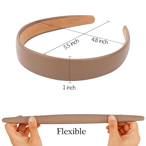 Miniatura 6 de Diademas de cuero, 3 unidades, bandas para la cabeza para el cabello de mujer, antideslizantes, lisas, finas, duras, bandas neutrales, accesorios